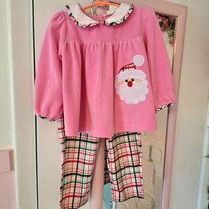 SHEIN Pink Santa Applique Two-Piece Pajama Set
